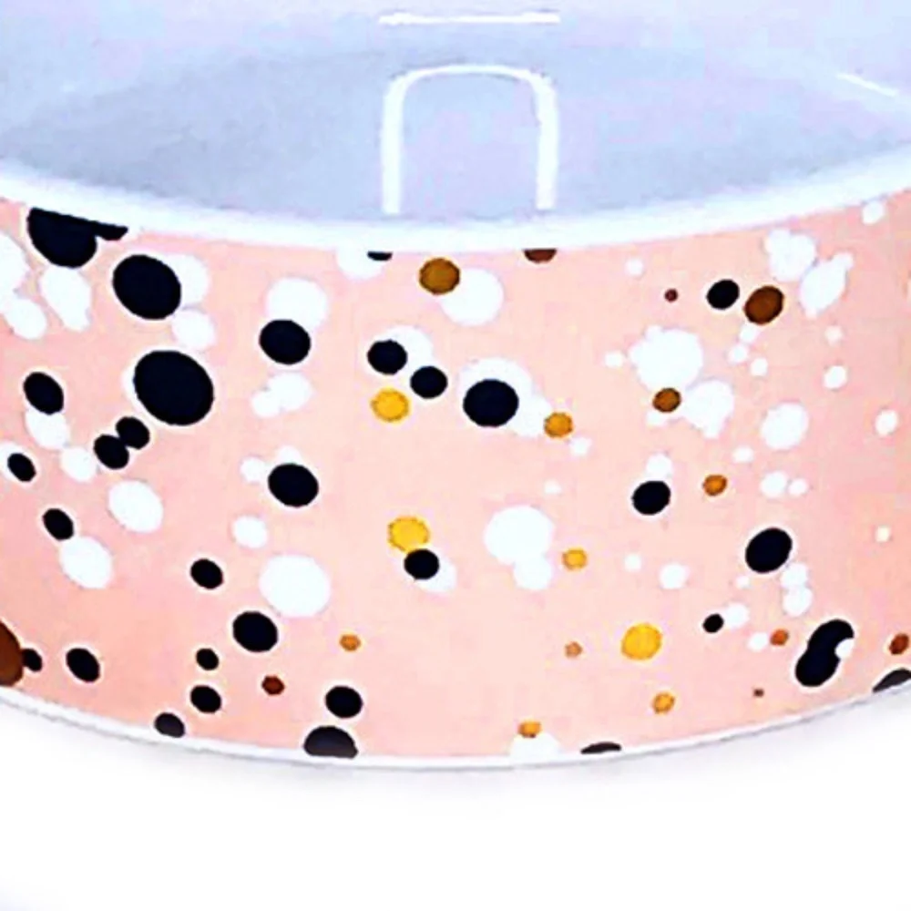 Peach Polka Dot Small Ceramic Dog Bowl - 2